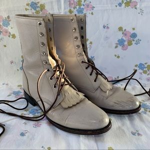 Vintage Justin Cream Lace Up Ankle Boots, Women’s 7.5 / Granny Cottagecore boots